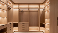 Dressing moderne de luxe avec portes vitrées et éclairage LED pour écoles, maisons et chambres – Taille/couleur personnalisables, rangement durable