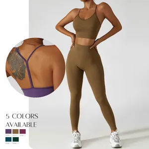 <b>Amazon</b> <b>Best</b> Seller Women Seamless <b>Leggings</b> Yoga Fitness Sets With Sexy Sling Backless <b>Sports</b> Bra - Product Image 1