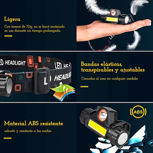 ไฟฉายคาดศีรษะแบบชาร์จ USB สำหรับกิจกรรมกลางแจ้ง ไฟแคมป์ปิ้ง LED กันน้ำ แสงสว่างแรง พร้อมไฟท้ายแม่เหล็กถอดได้ - Product Image 5