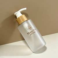 Botol Pompa Lotion Plastik PET Tebal Berlapis Embun dengan Cincin Bambu & Pompa PP untuk Kemasan Kosmetik Perawatan Kulit, Sampo, Sabun Mandi