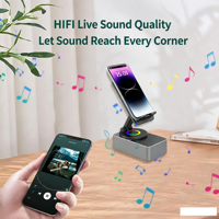 Support de tablette et de téléphone portable rechargeable 4-en-1 avec haut-parleur 5.3 et lumière RGB, rotation à 360° pour bureau