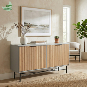 <span class=keywords><strong>Buffet</strong></span> moderne du milieu du siècle en bambou et métal, portes à lattes en bambou cannelé, meuble minimaliste pour salle à manger, salon, cuisine - Product Image 4
