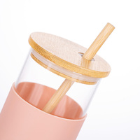 Gobelet en bambou personnalisé de 16 oz pour la vente en gros, avec paille, manchon de protection en silicone et couvercle