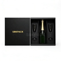 Boîte en carton rigide magnétique personnalisée avec couvercle amovible, pour une bouteille et deux flûtes à vin – Coffret cadeau