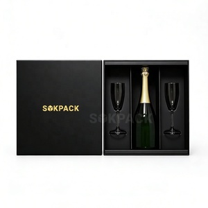 Boîte en carton rigide magnétique personnalisée avec couvercle amovible, pour une bouteille et deux flûtes à vin – Coffret cadeau - Product Image 2