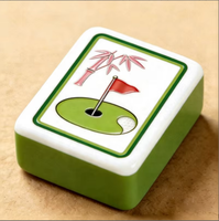 Set Ubin Mahjong Amerika Desain Bertema Golf Akrilik Hijau untuk Hiburan, Logo Kustom Mewah, Musiman, Olahraga Luar Ruangan