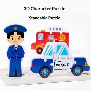 Puzzle en bois 3D transfrontalier CE pour l'éveil et l'éducation précoce, reconnaissance des métiers, des personnages et des véhicules, à dessiner - Product Image 2