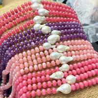 Natural Baroque Pearls Rainbow Gemstone Necklace Chunky Freshwater Pearl Natural Stone Bead Choker Vacation Jewelry Set Gift