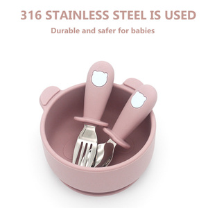 Set di alimentazione per bambini in Silicone a forma di Panda di alta qualità, Kit forchetta e cucchiaio in acciaio inossidabile sicuro per mangiare il microonde sicuro - Product Image 4