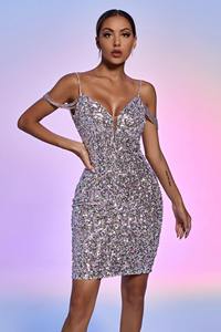 Women <strong>Bodycon</strong> Mini <strong>Sexy</strong> Mini <strong>Sequin</strong> Silver Party Birthday <strong>Dress</strong> 2023 - Product Image 2