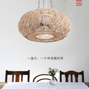 โคมไฟระย้าหวายสานทรงกลม ขั้วหลอด E27 ไฟ LED สำหรับร้านกาแฟ บาร์ ร้านอาหาร ห้องนอน โคมไฟห้อยเพดานสไตล์มินิมอล - Product Image 2