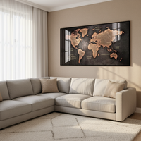 Cuadro de Porcelana con Cristales en Marco Grande, Mapa del Mundo Moderno, Decoración de Pared Industrial, Base de Lona para Sala de Estar, Gran Venta