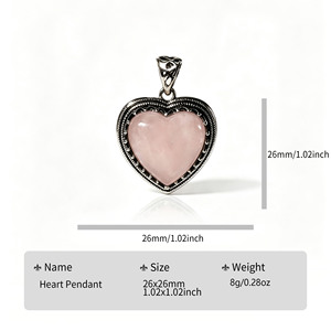 Ciondolo a Cuore con Castone in Pietra Naturale, Quarzo Rosa, Cristalli Curativi per Creazione di Gioielli - Product Image 2