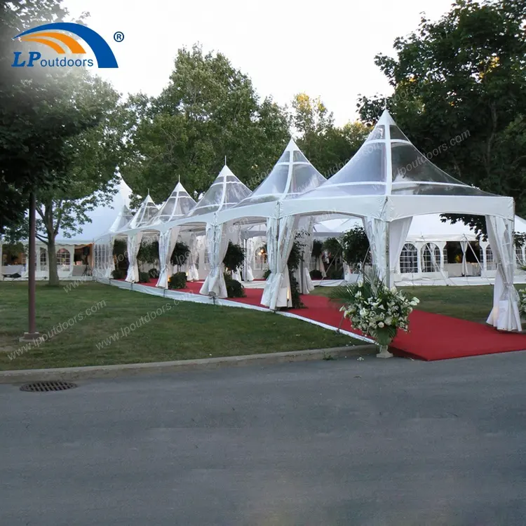 Outdoor used high peak clear roof pavilion pagoda tent with decorating lining for wedding events