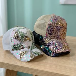Gorra de béisbol unisex de malla brillante con lentejuelas ajustable para las cuatro estaciones, estilo hip hop, para deportes al aire libre - Product Image 3
