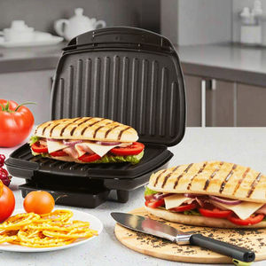 Parrilla de prensa eléctrica Panini de 4 servicios con placa antiadherente <span class=keywords><strong>para</strong></span> hornear de doble cara, bandeja de goteo atrapa la grasa, <span class=keywords><strong>para</strong></span> desayuno rápido - Product Image 2