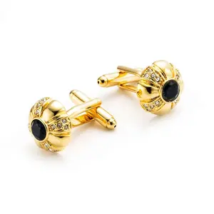 Wholesale Gold Color Best Price Latest Design Link Up Inlay Blackish Green Crystal Restrained Elegance Cufflinks Cuff Links