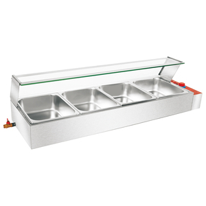 Bain-marie professionnel en acier inoxydable à 4 plateaux, haute performance, facile à utiliser, avec thermostat, pour la restauration - Product Image 1