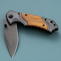 Couteau de poche pliant à motif Damas 3Cr13, manche en bois, avec bouton de maintien, pour camping, extérieur et EDC