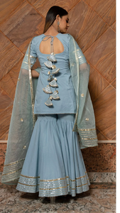 <b>Top</b> Quality Powder <b>Blue</b> Pure Cotton Sharara Set with Organza Dupatta with Multi Size Available Sharara Set For Sale - Product Image 3