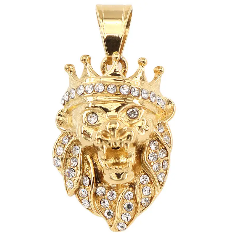Cadeau de noël tendance Hip Hop collier pendentif en acier inoxydable Lion Mighty pour homme diamant or argent pendentif