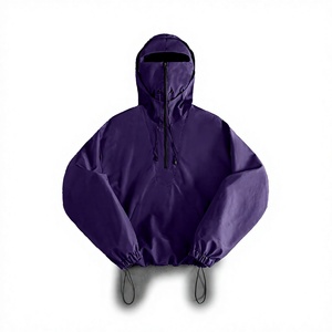 Blouson à capuche violet, coupe-vent, demi-zip, décontracté, couleur unie, en polyester, coupe régulière, pour l'automne - Product Image 1