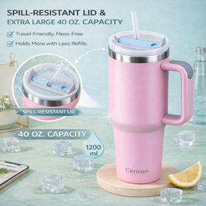 Pink Stainless Steel Tumbler <b>with</b> Handle Vacuum Insulated Travel Mug Double Wall Thermal <b>Flask</b> - Product Image 5