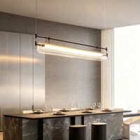 Lampe suspendue en verre artistique minimaliste moderne, support en métal noir, lustre linéaire LED pour table à manger, salon