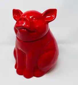 Красная керамическая большая банка для печенья с животными, керамическая банка для свиней для посуды