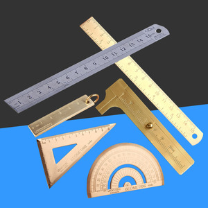 Regla de Latón Puro, Mini Herramienta EDC Portátil, Regla Marcadora de Libros Retro de 15 cm, Juego de Herramientas Geométricas - Product Image 1