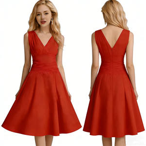 Vestido de <span class=keywords><strong>Tango</strong></span> VennyStyle - Sin Mangas, Cuello en V, Espalda Profunda en V, Cintura Fruncida, Falda Midi Evase, Elegante Traje para Actuación de Danza - Product Image 2