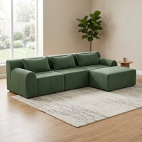 Canapé en forme de L 3 places, sans assemblage requis, sans accoudoirs, en velours côtelé, mousse à mémoire de forme compressée