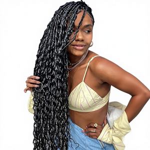 <span class=keywords><strong>Capelli</strong></span> Umani per Intrecciare, Trecce Boho 110g 20 Pollici Ricci Senza Nodi 12A Onda Profonda, 3 Fasci/Confezione Colore Naturale - Product Image 1