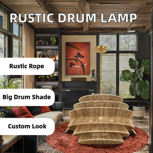 Custom Antigua Drum Chandelier Rustic Large Abaca <b>Rope</b> Hanging Lamp VISUAL Ceiling Chandelier Polished Nickel/Antique Brass - Product Image 2