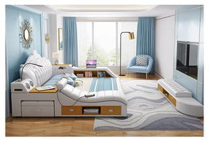 Lit intelligent moderne en cuir luxueux avec haut-parleur multimédia et chargeur USB, mobilier de chambre à coucher, lit intelligent - hu-2-038, ensembles de chambre à coucher - Product Image 2