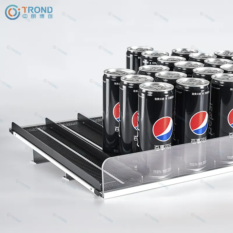 Trond Supermarket Pusher Divider Cooler Glides Gravity Feed Roller Shelf untuk Rak Minuman Roller Shelf