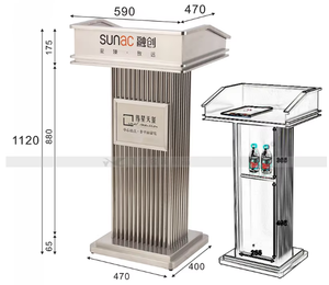 Bàn giảng ngoài trời bằng thép không gỉ, bàn tiếp tân phòng bán hàng, kiểu gỗ, màu vàng hồng, dành cho các bài phát biểu - Product Image 5