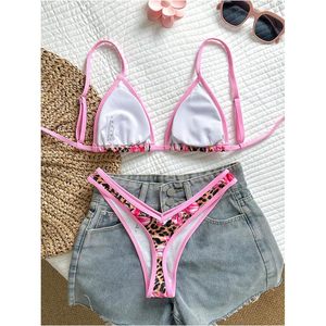 FOXA Women's 2 Piece Leopard Print <b>Bikini</b> Set Floral Triangle <b>String</b> Tie Back High Cut Swimsuit Bathing Suit - Product Image 3