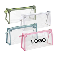 Pochette transparente en PVC avec fermeture éclair et logo personnalisé, fournitures scolaires pour étudiants, trousse à crayons, étui pour maquillage, sacs cosmétiques