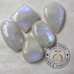 Cabochons de pierre de lune naturelle arc-en-ciel blanc-bleu, taille personnalisable, vente en gros, certifiés par un tiers, jeu de couleurs précieux - Product Image 2