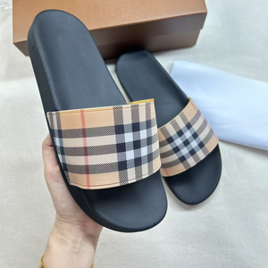 Chaussures tendance en cuir véritable à séchage rapide, semelle intermédiaire en caoutchouc antidérapante lumineuse, style marche, pantoufles à carreaux - Product Image 1