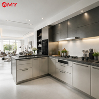 Meuble de cuisine de luxe en acier inoxydable, style villa, prix d'usine, conception personnalisée, support de dessin CAO