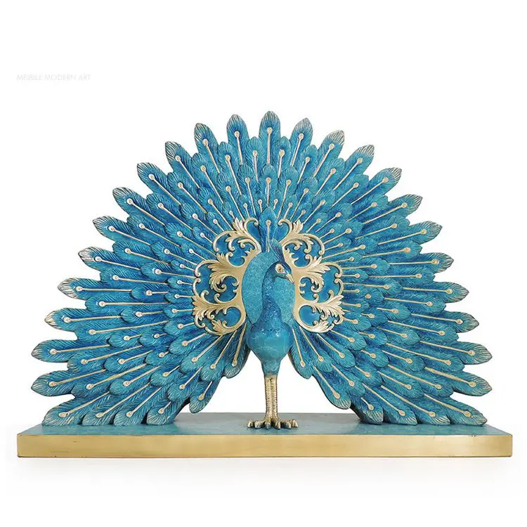 Handgemaakte Pauw Cadeau Messing Huisdecor Standbeeld Ambachten Dier Beeldje Feng Shui Metalen Pauw Sculptuur