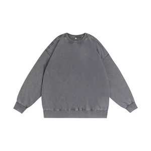 Sweat-shirt à col rond en coton lourd rétro délavé à l'acide sur mesure de haute qualité, sweat-shirt à col rond uni sur mesure de luxe - Product Image 3