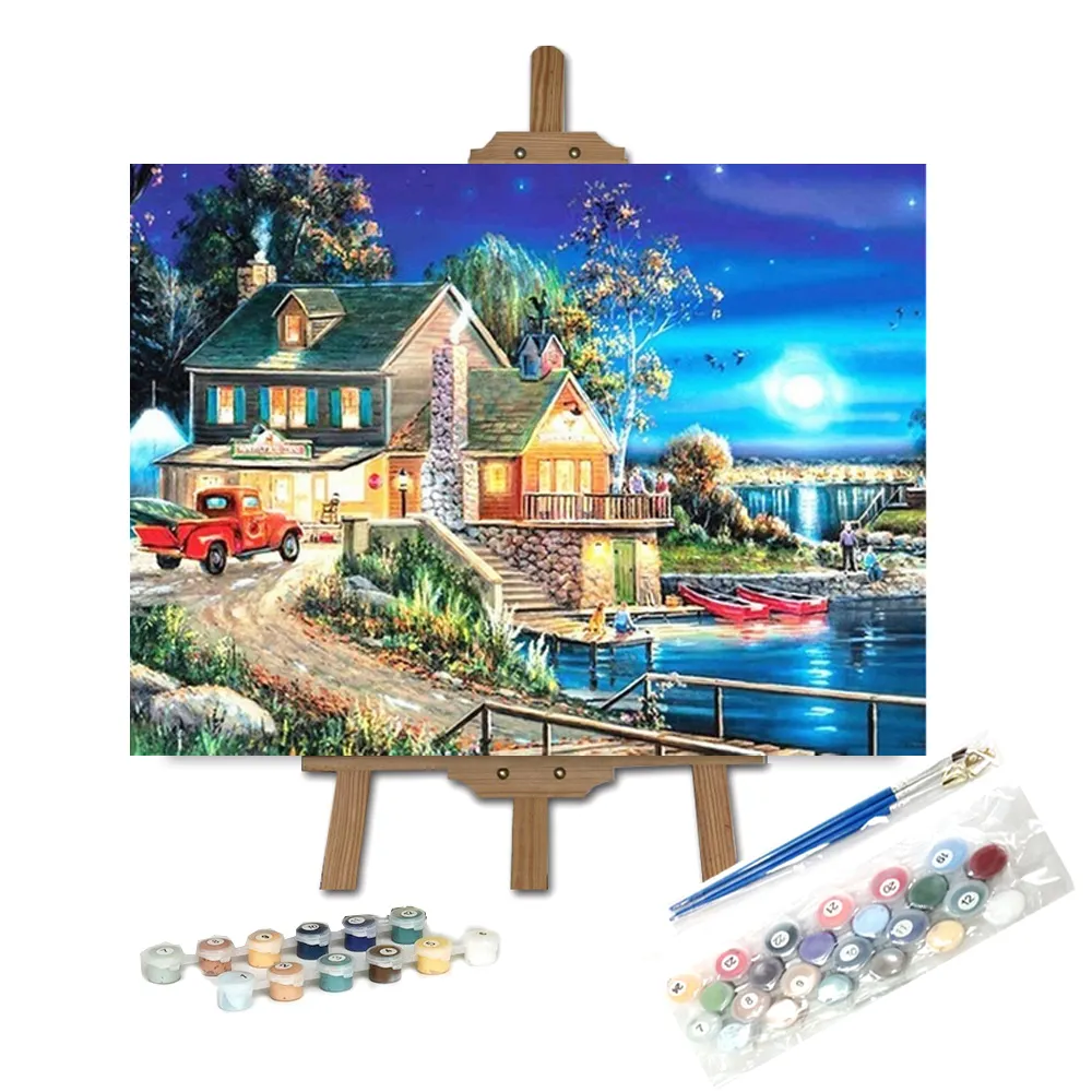 LS wholesale canvas print beautiful landscape painting by numbers kit DIY Dream Cabin paint by numbers kits for home decor