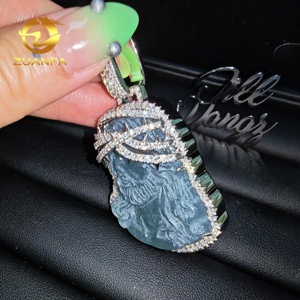 Pendentif Jésus en Jade Chinois au Design Unique, Pendentifs Moissanite, Bijoux Iced Out, Pendentif Jésus Style Rappeur, Pendentif Moissanite Personnalisé - Product Image 4