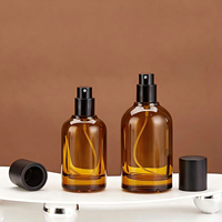 Flacon pulvérisateur rond en verre brun ambré avec pulvérisateur noir, conteneur de parfum vide, plusieurs tailles, vente en gros
