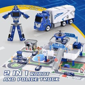 <span class=keywords><strong>Camion</strong></span> de transformation 3 en 1, jouet d'assemblage, robot de déformation, <span class=keywords><strong>camion</strong></span> conteneur avec voiture en alliage et avion, scène de police, jeu - Product Image 3