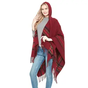 Alta qualidade capuz xale tecido poncho para ladieswith abertura frontal moda outono inverno cachecol