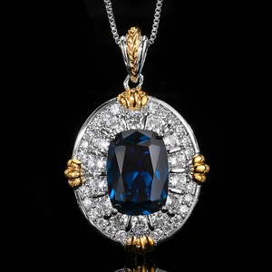 High End Eco-friendly Copper Dark Blue Cubic Zirconia 10*14-6*8mm Royal Blue Zircon Necklace Earring Rings 3PCS Jewelry Set - Product Image 4